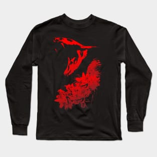Cobra and Flowers - Red Long Sleeve T-Shirt